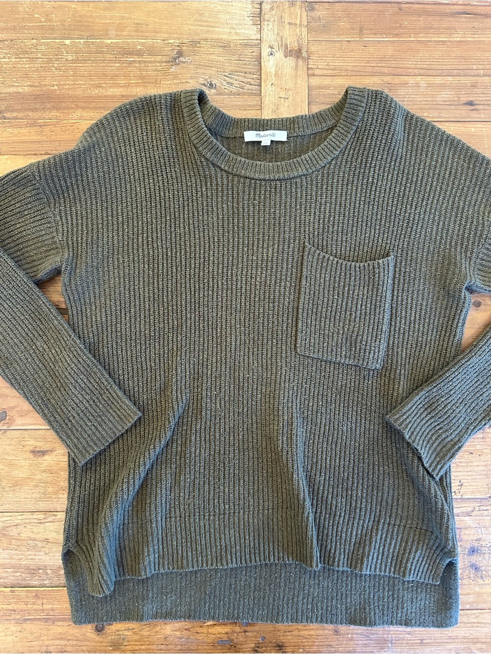 Madewell *Oversized* Olive Ribbed Pocket Sweater